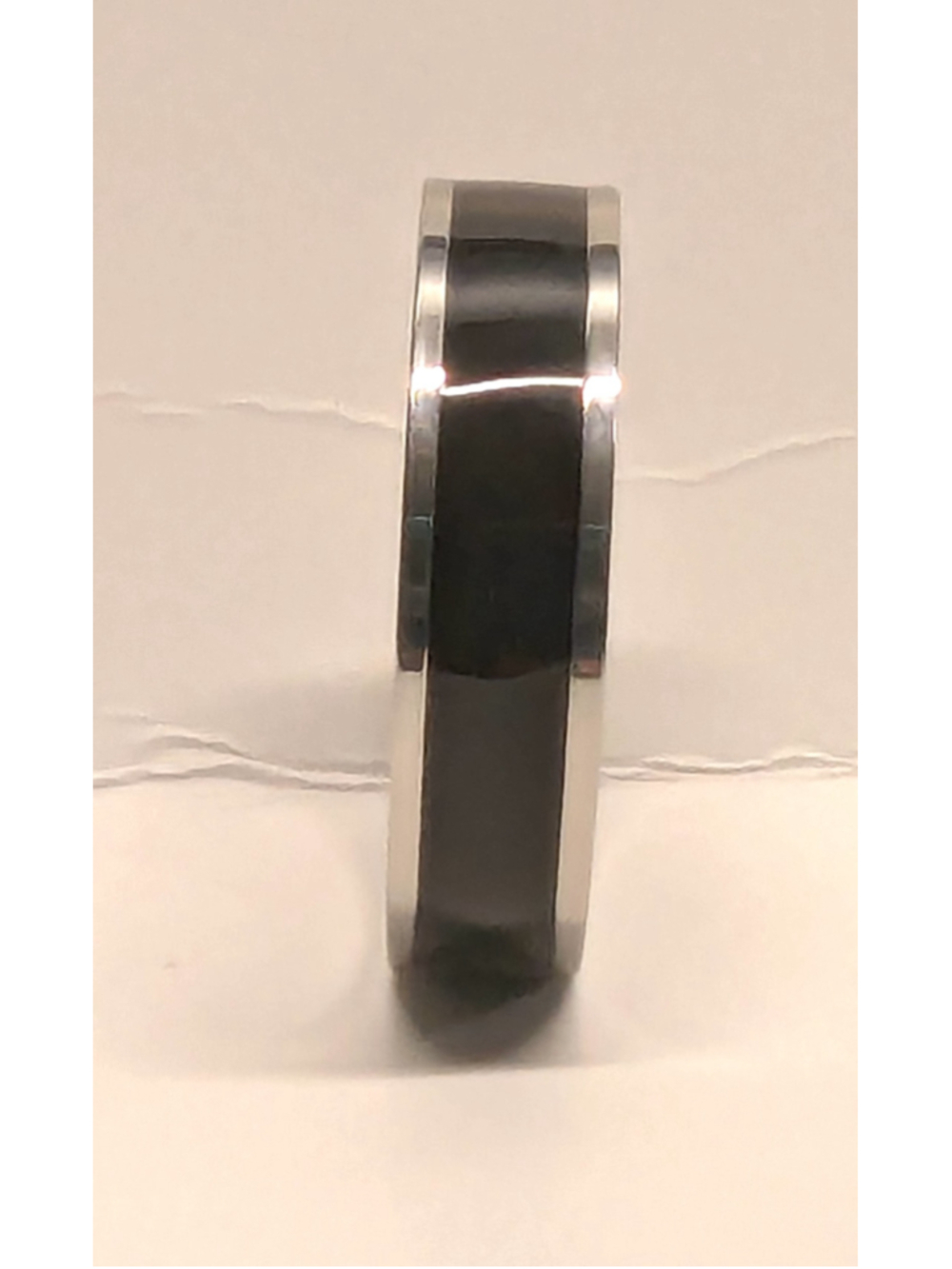 New Stainless Steel Black Enamel Silver Tone Band Ring Plus Size 11 Mens Womens